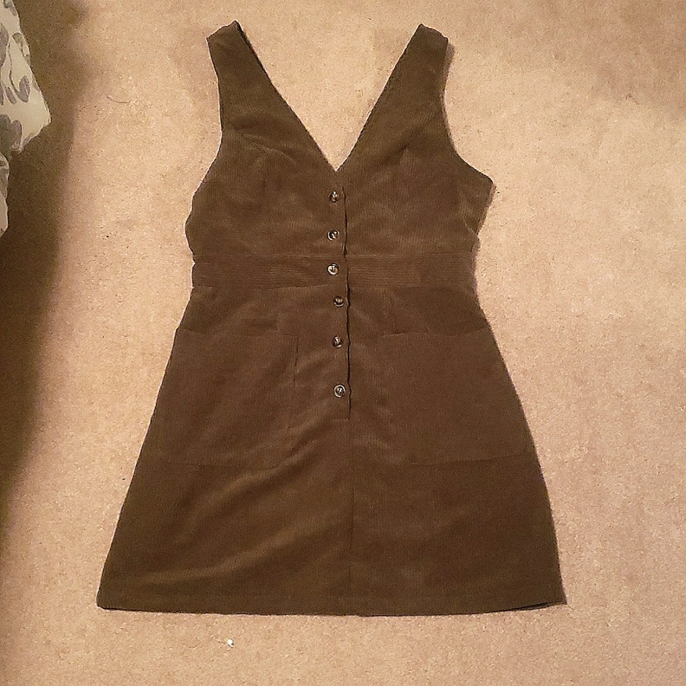Shein: corduroy, olive green dress.